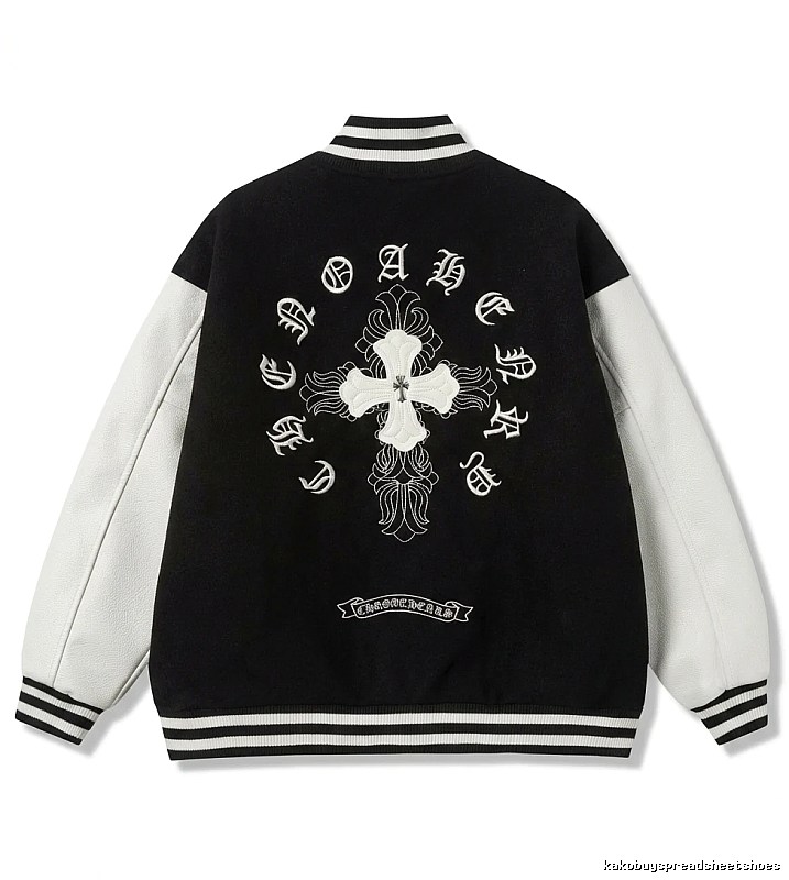 Chrome Hearts retro-style black and white baseball jacket