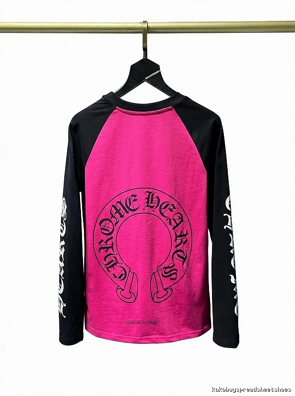 Chrome Hearts retro style pink and black color-blocking long-sleeve shirt