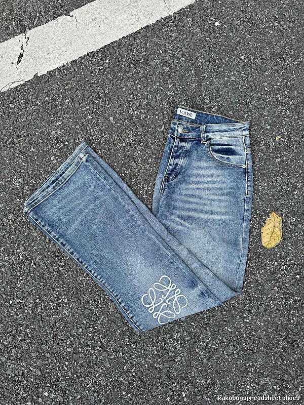 Contrast Script Near The Hem And Vintage Wash Logo Cuff Jeans by LOEWE - Weekend