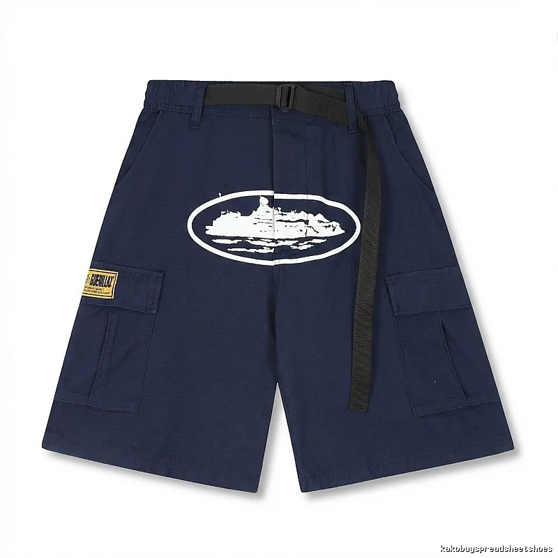 Corteiz navy blue workwear-style shorts