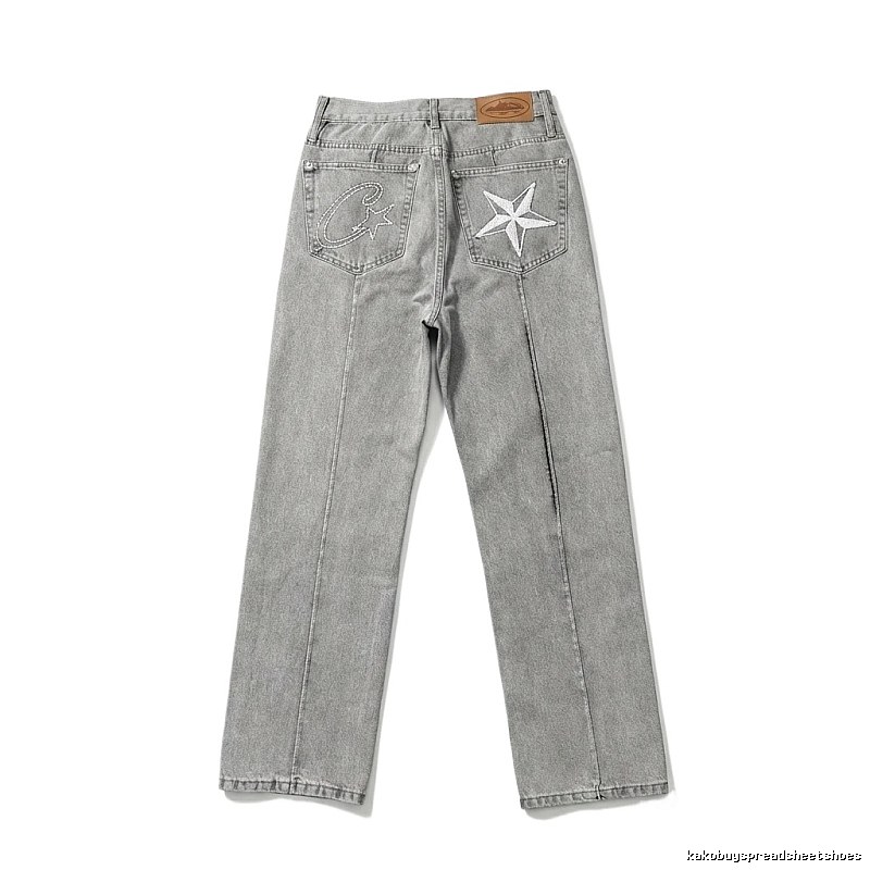 Corteiz Star Embroidered Light Grey Jeans