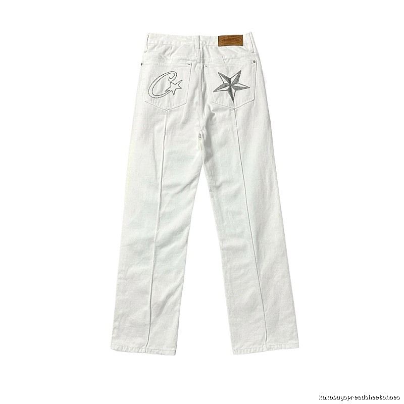 Corteiz Star Embroidery White Jeans