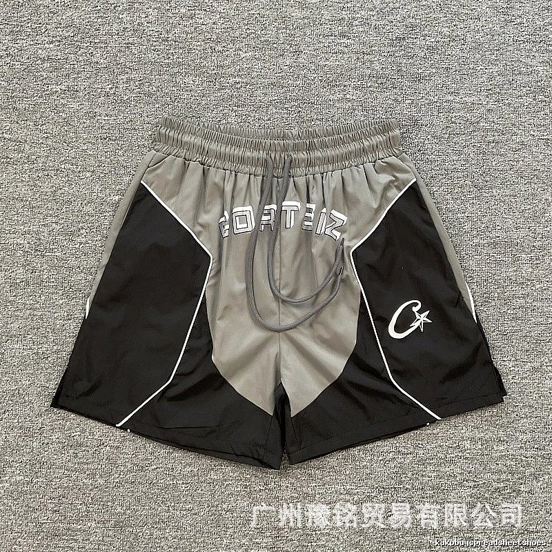 Corteiz Street Style Black and Grey Colorblock Athletic Shorts