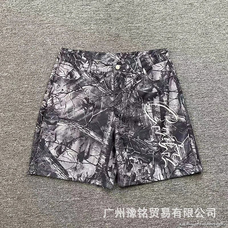 Corteiz Street Style Black and Grey Tree Grain Camouflage Shorts
