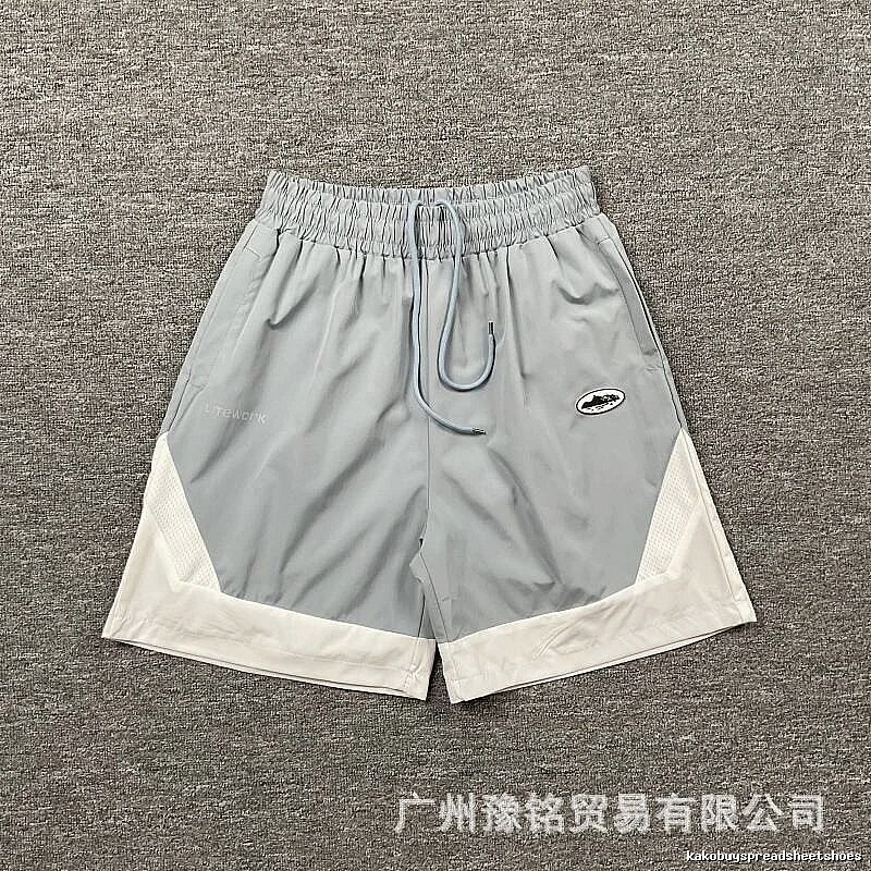 Corteiz Street Style Light Grey and White Colorblock Athletic Shorts