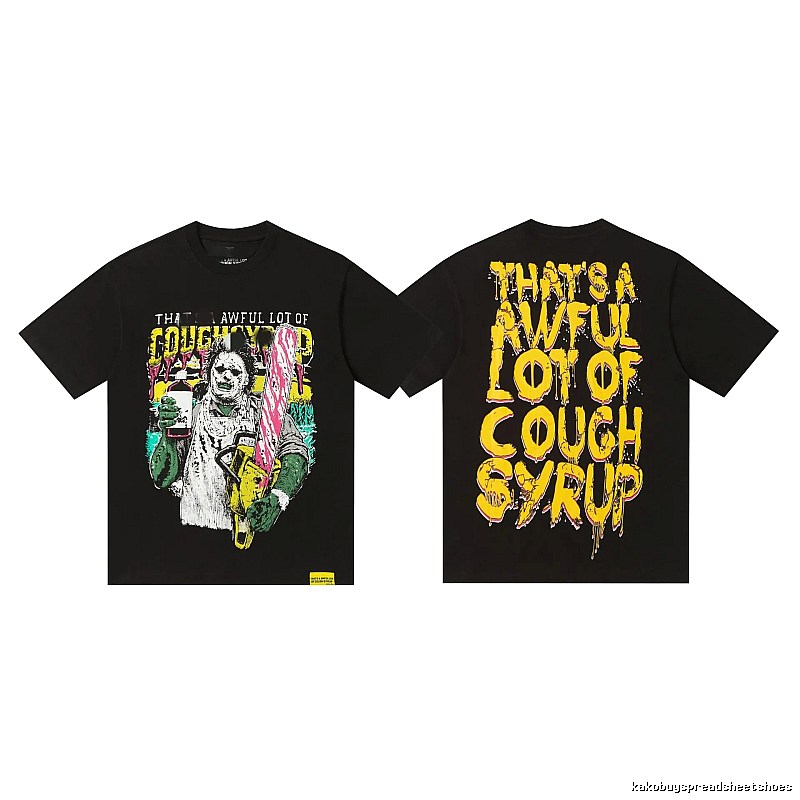 COUGH SYRUP Horror Print Street Style Black T-Shirt