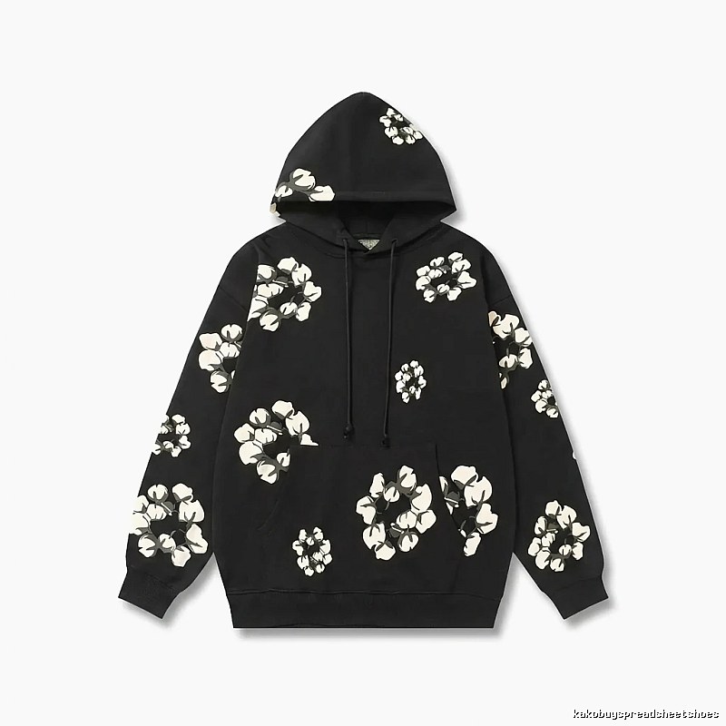 DENIM TEARS Floral Style Black Hoodie