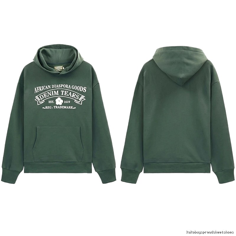 DENIM TEARS retro-style dark green hoodie