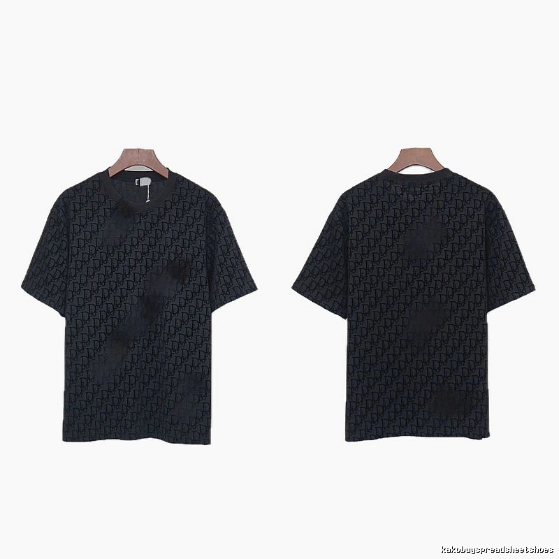 Dior All-over Monogram Print Light Luxury Style Black T-Shirt