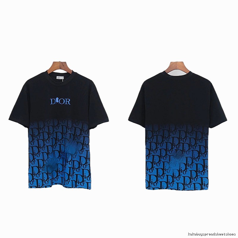 Dior Classic Monogram Trendy Style Black-Blue Gradient T-Shirt