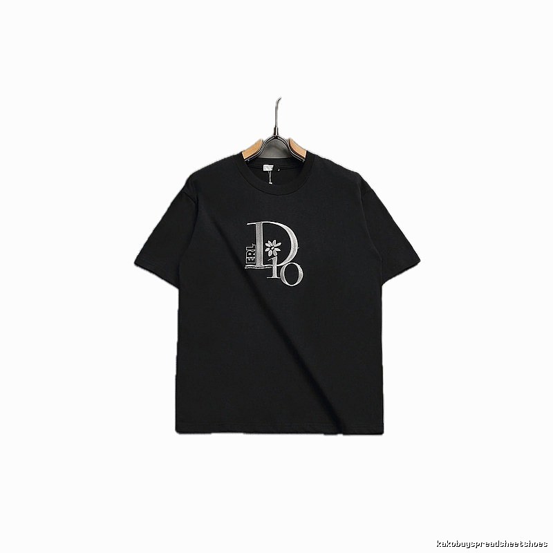 Dior Co-branded Embroidered Light Luxury Style Black Short-sleeve T-shirt