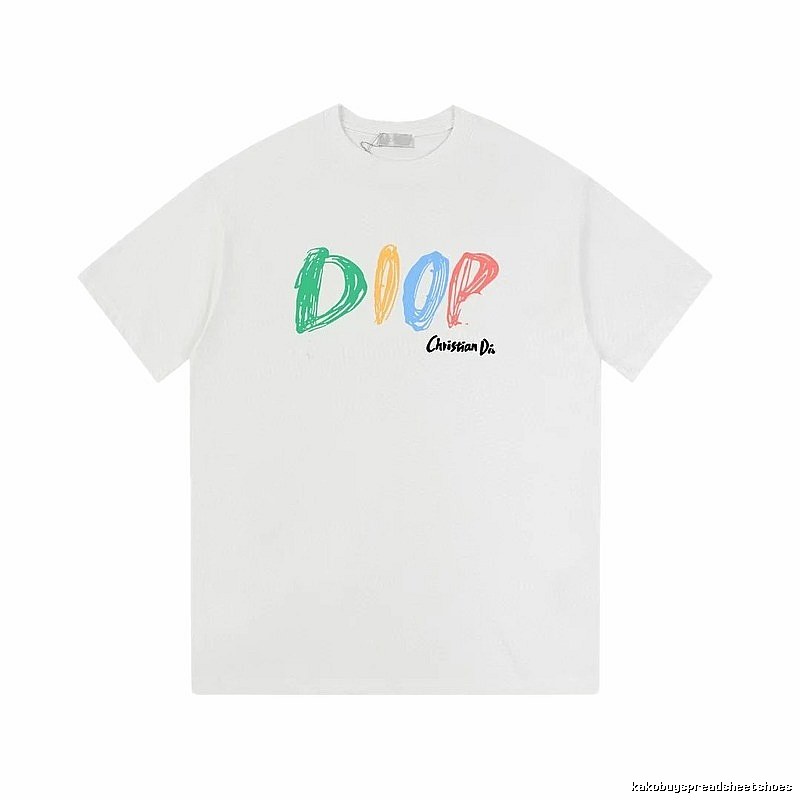 Dior Colorful Graffiti Casual Style White Short-sleeve T-Shirt