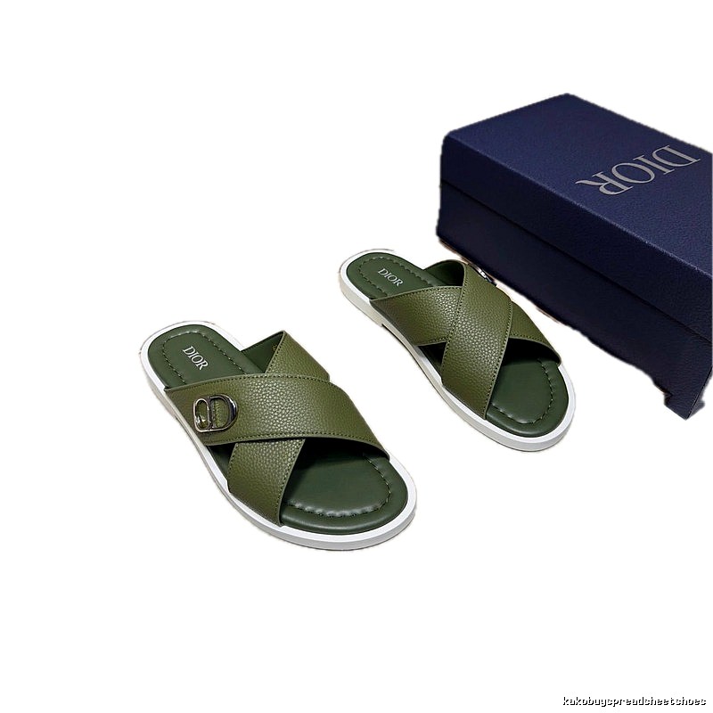Dior Crisscross-strap Light Luxury Style Army Green Slides