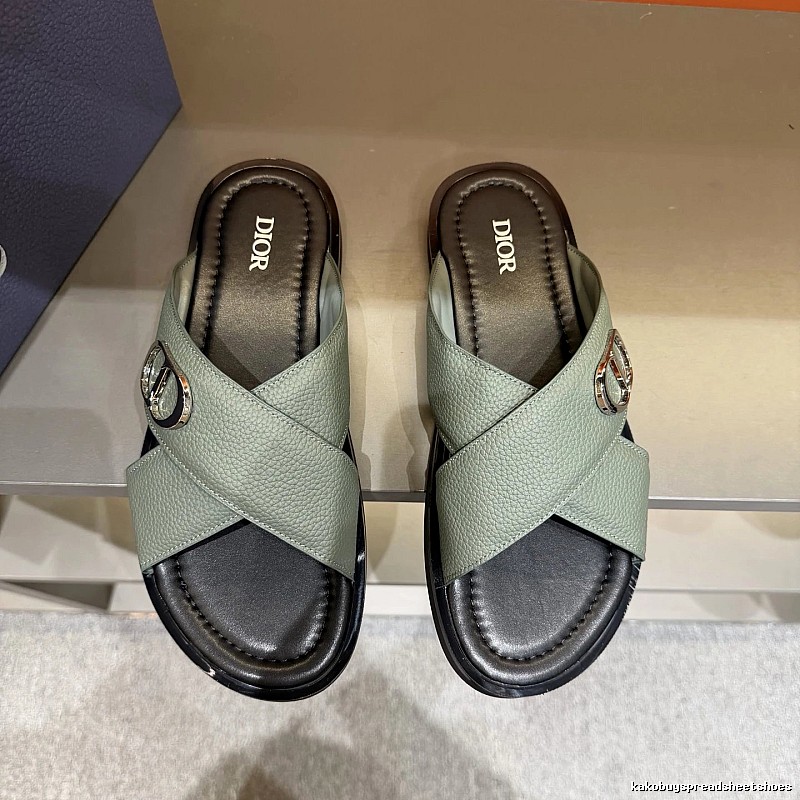 Dior Cross-strap Light Luxury Grey-green Slide Sandals