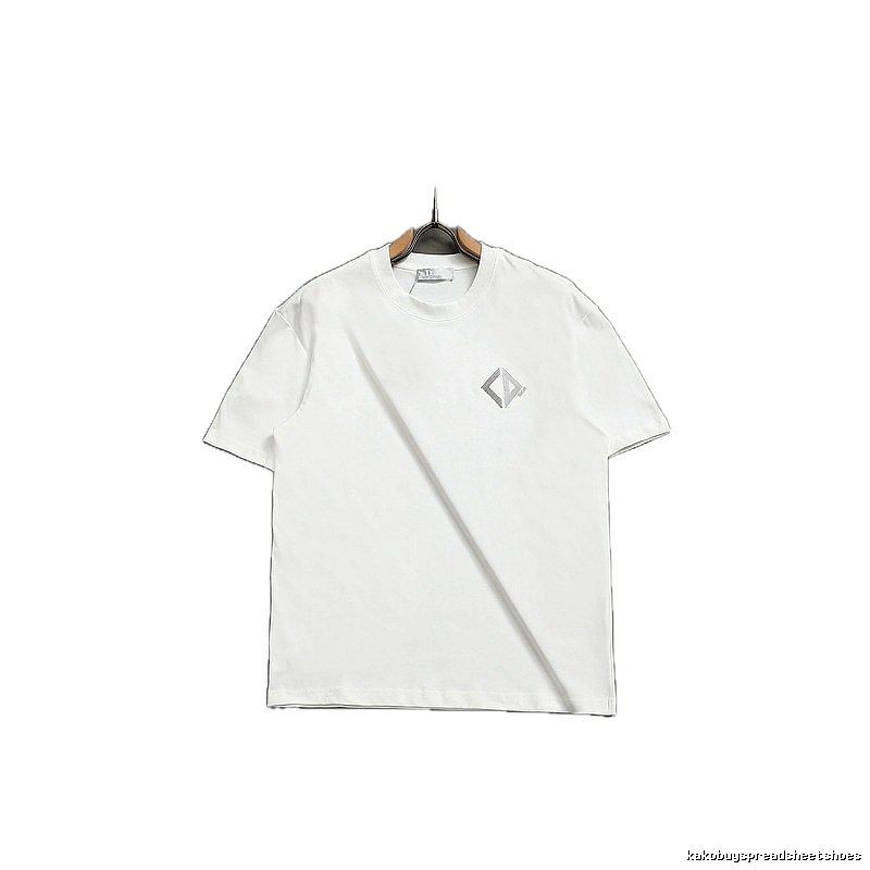 Dior Diamond Check Embroidered Minimalist Style White Short-Sleeve T-Shirt