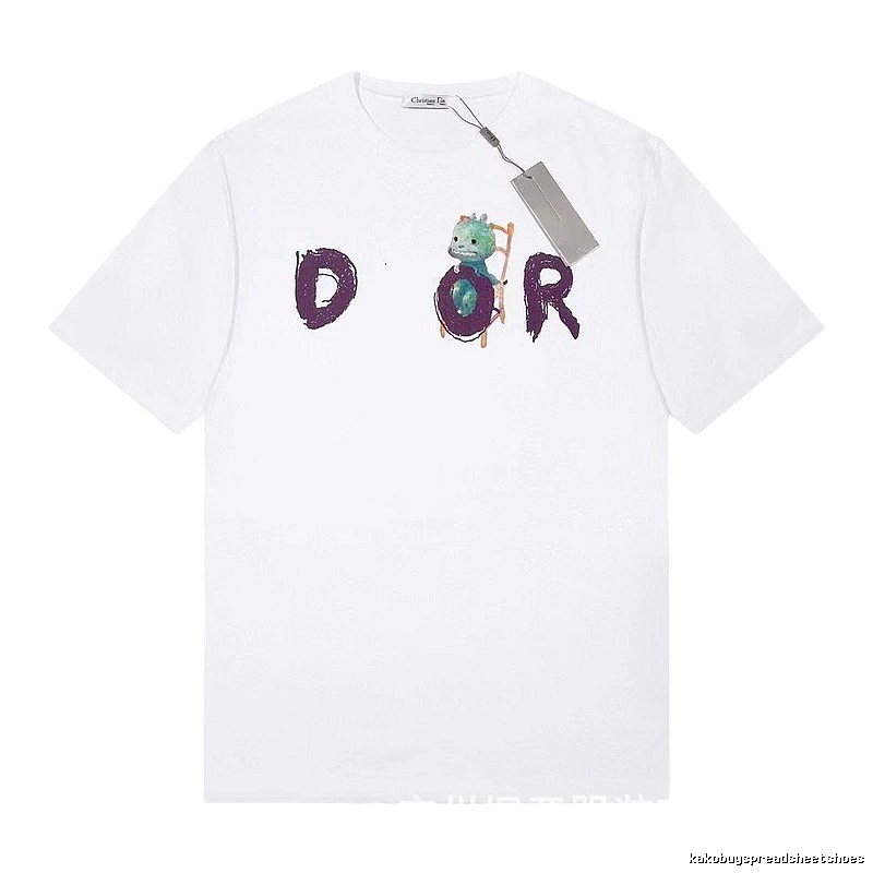 Dior Dinosaur Graffiti Cool Trendy White Short-sleeve T-shirt