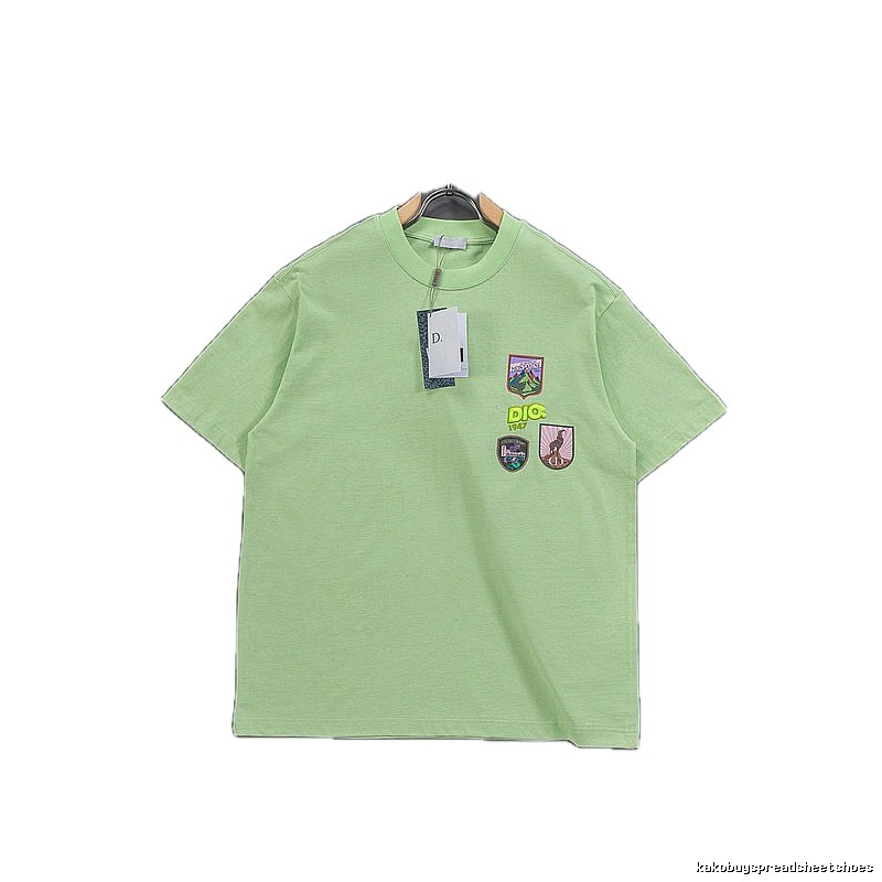 Dior Embroidered Badge Casual Style Lime Green T-Shirt