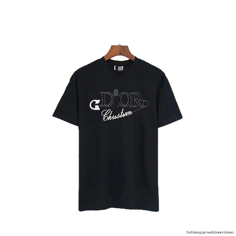 Dior Embroidered Casual Style Black Short-sleeve T-shirt