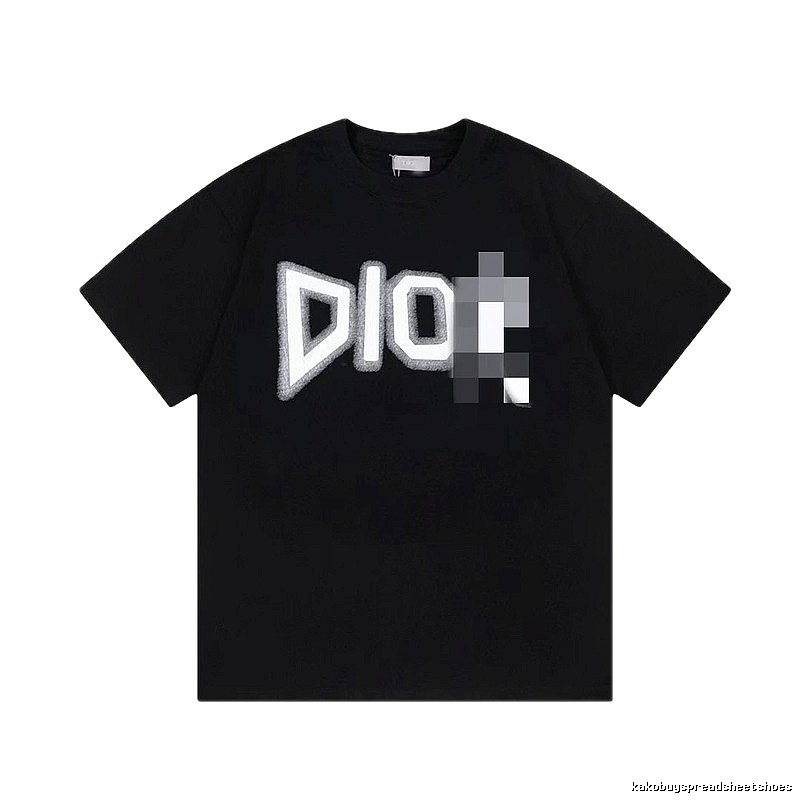 Dior Flocked Letter Street Style Black T-Shirt