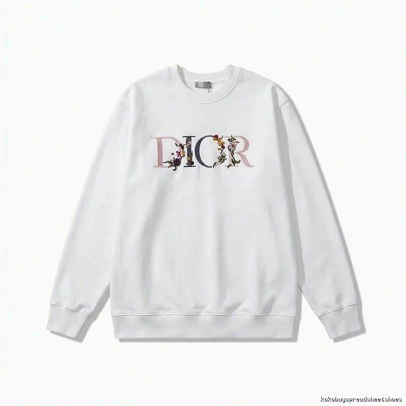 Dior floral embroidery style white sweatshirt
