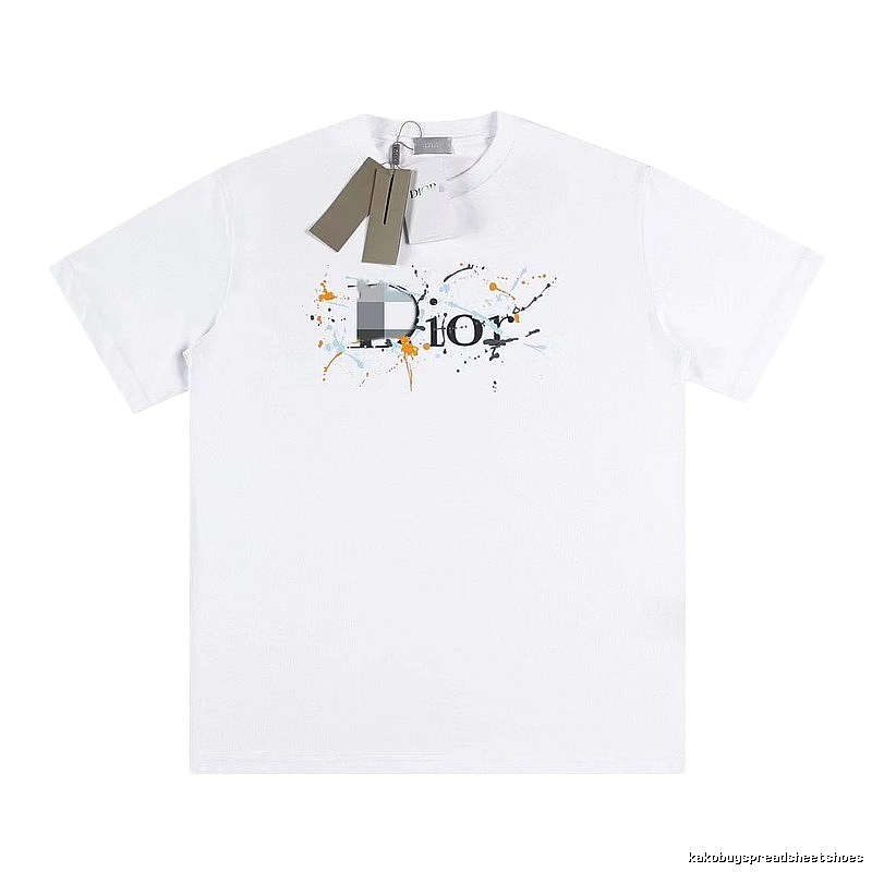 Dior Ink-splatter Graffiti Street Style White Short-sleeve T-shirt