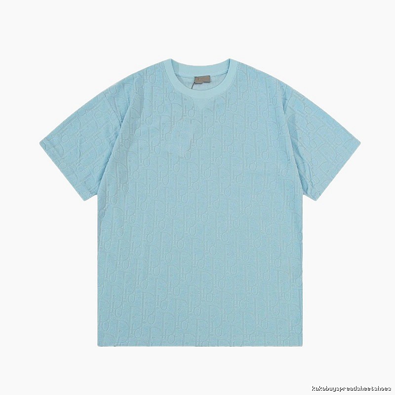 Dior Monogram All-over Print Light Luxury Style Light Blue T-Shirt