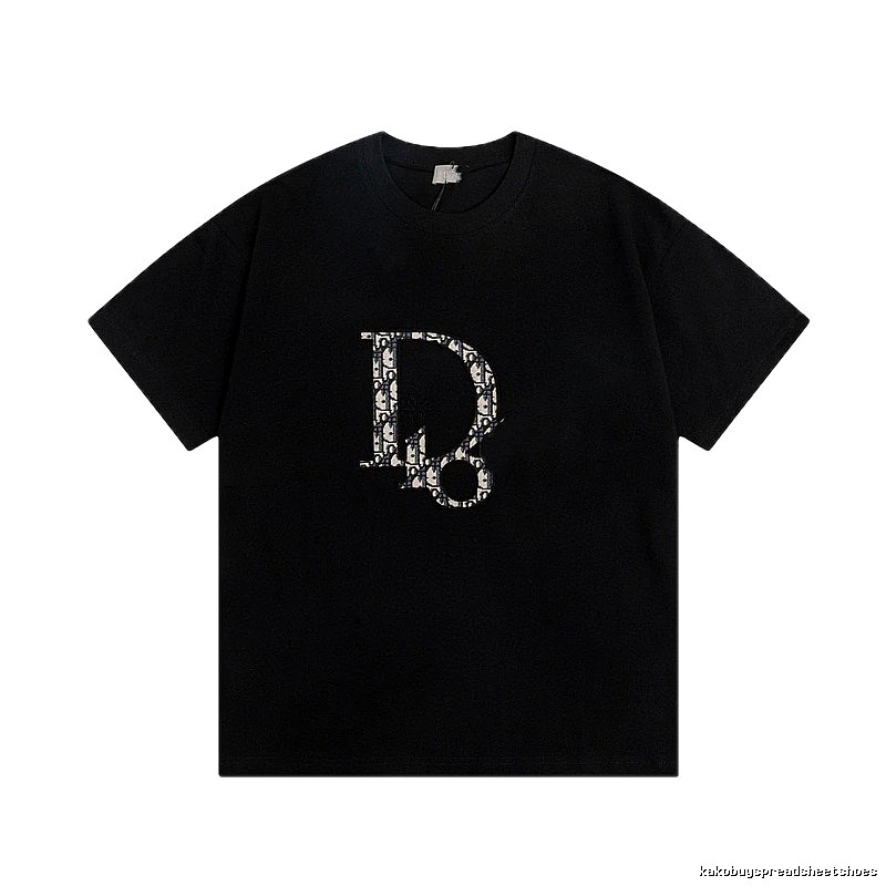 Dior Monogram Embroidered Minimalist Style Black Short-sleeve T-shirt