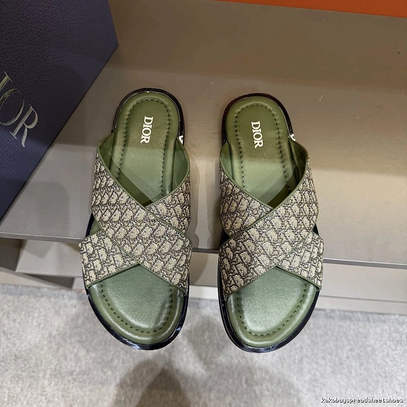 Dior Monogram Retro-style Army Green Slides