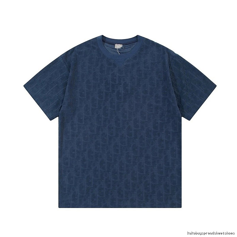 Dior Oblique All-over Print Light Luxury Style Navy Blue T-Shirt