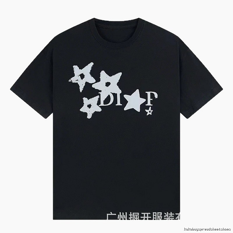 Dior Star Print Street Style Black T-Shirt