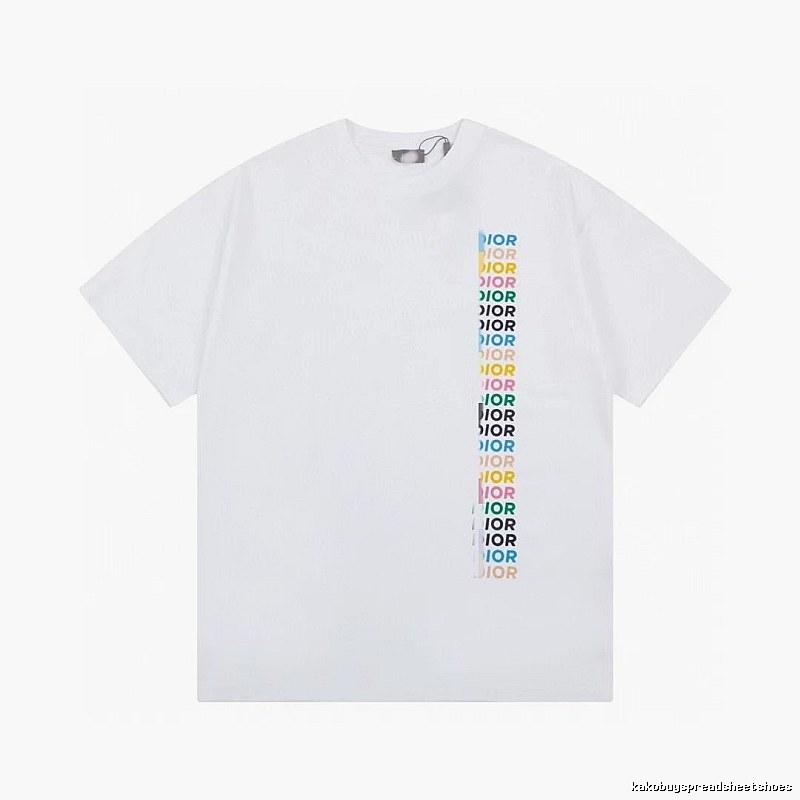 Dior Trendy Style Side-row Colored Print White T-Shirt