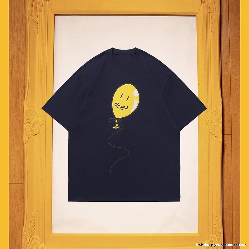 DREW Balloon Smiley Street Style Navy Blue Short Sleeve T-Shirt