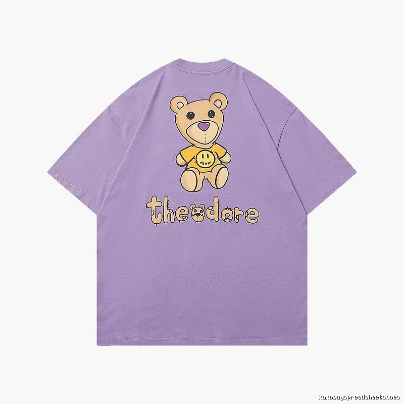 DREW Bear Print Street Style Purple T-shirt