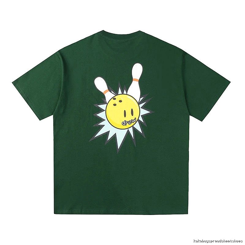 DREW Bowling Smiley Face Street Style Dark Green Short Sleeve T-shirt