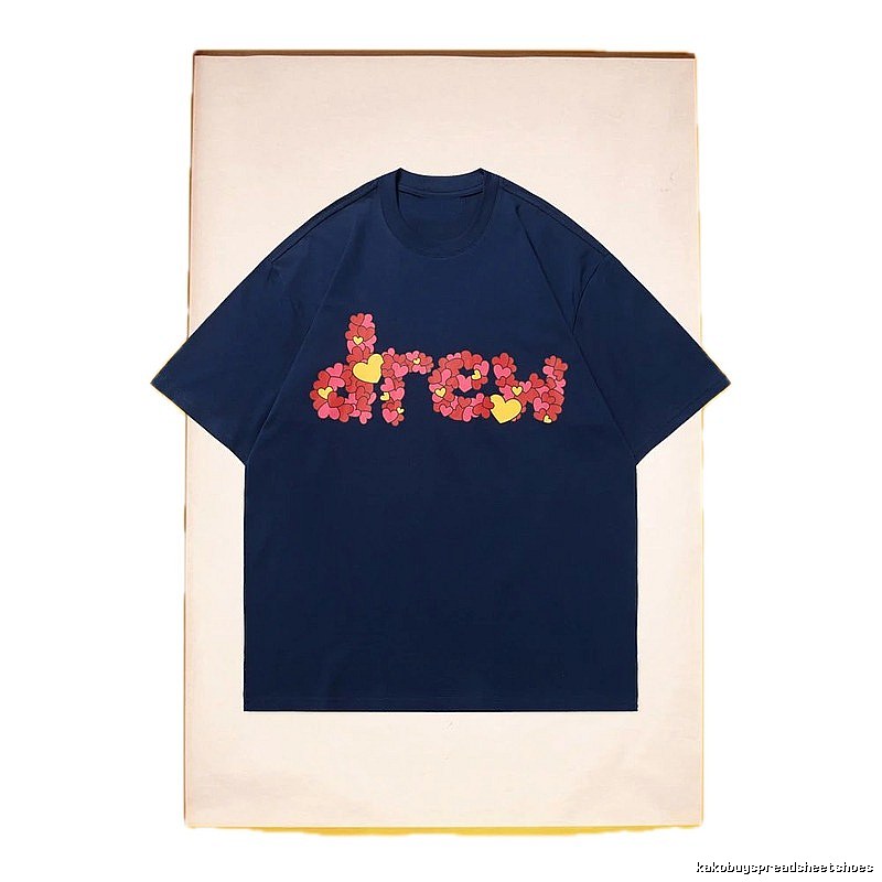DREW Heart Print Street Style Navy Short Sleeve T-Shirt