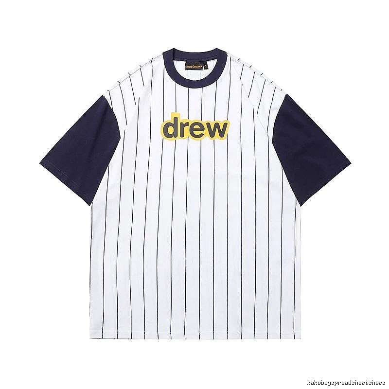 DREW Letter Baseball Style Navy and White Colorblock Short Sleeve T-shirt