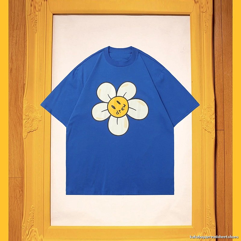 DREW Smiley Face Floral Street Style Blue T-shirt