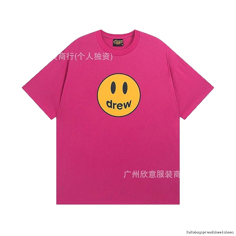 DREW Smiley Face Print Street Style Rose Red T-Shirt