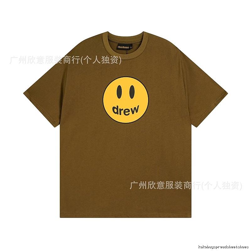 Drew Smiley Face Street Style Brown Short Sleeve T-shirt
