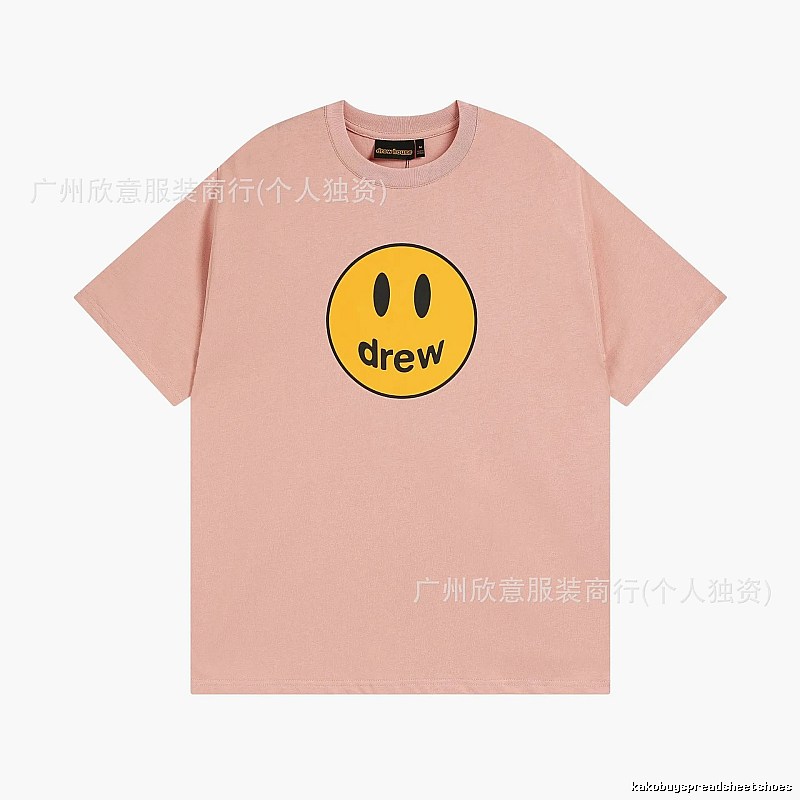 Drew Smiley Print Street Style Pink T-Shirt