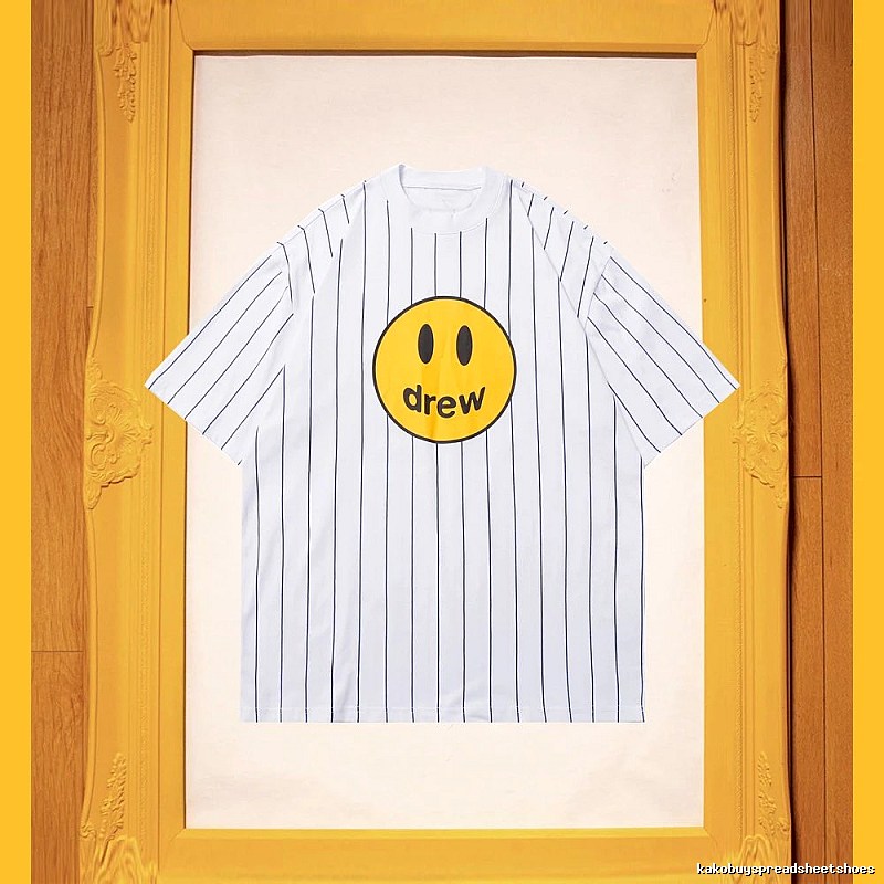 DREW Smiley Series Street Style White Striped Short Sleeve T-shirt