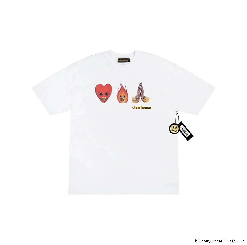 DrewHouse Heart Flame Print Street Style White T-shirt