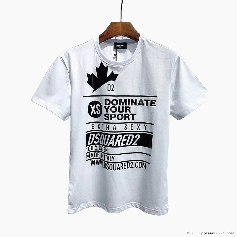 DSQ Squared Maple Leaf Print Street Style White T-Shirt