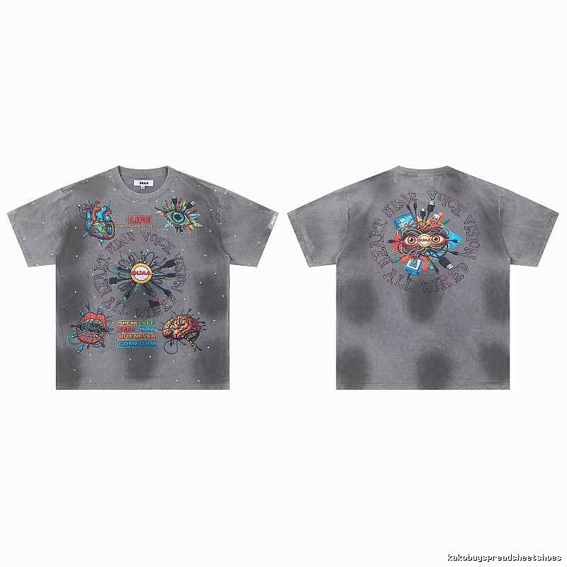 DUAA Cyber Print Street Style Grey T-Shirt