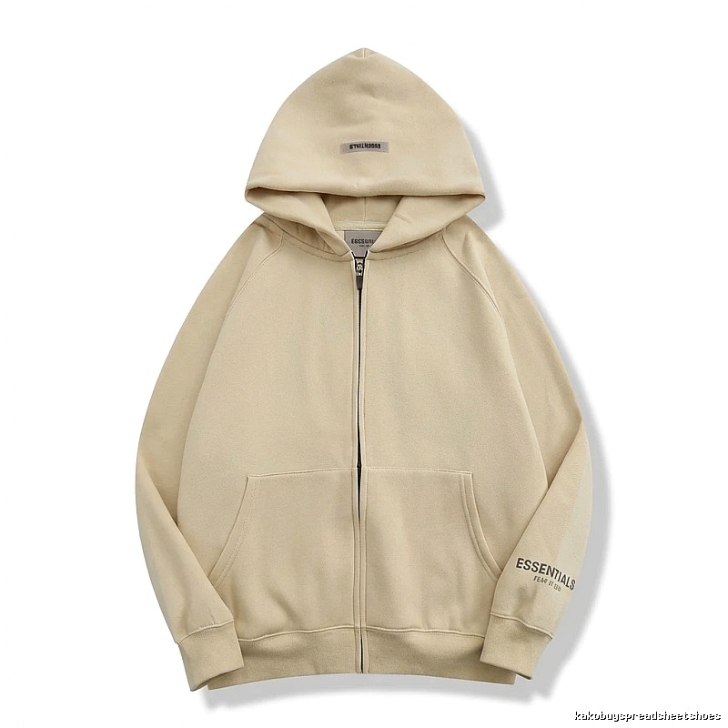 ESSENTIALS minimalist style beige hooded sweatshirt with drawstring