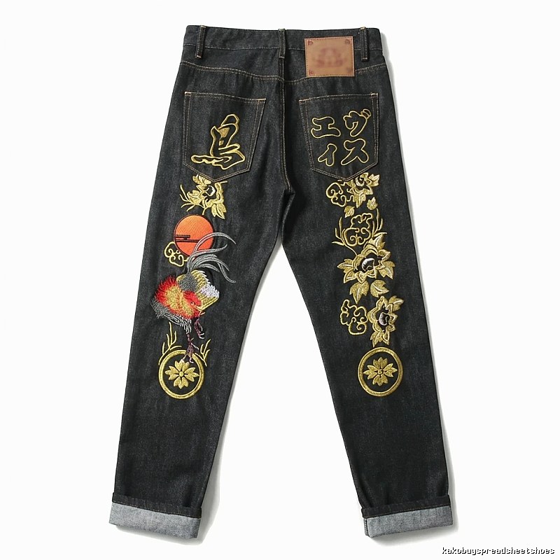 EVISU Japanese-style embroidered black pants