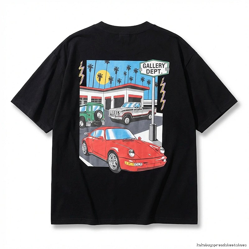 Gallery Dept. Black T-shirt with Automotive Pattern Style