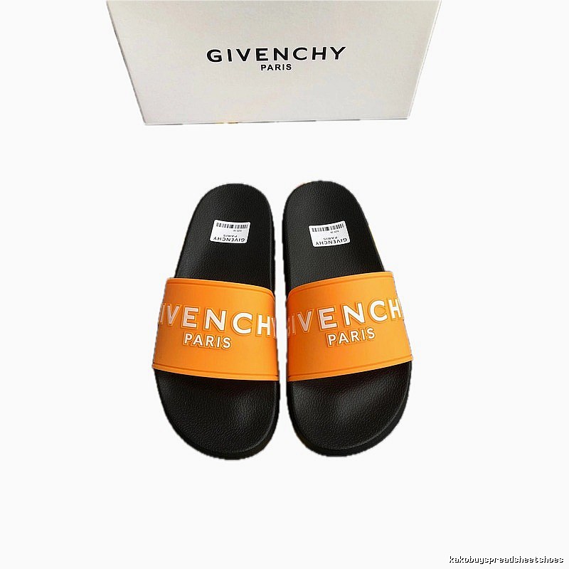 Givenchy Embossed Letters Trendy Cool Orange & Black Slide Sandals