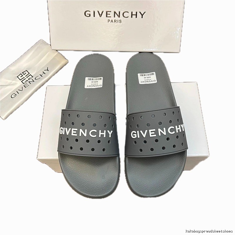 Givenchy Letter Cut-out Streetwear Gray Slide Sandals