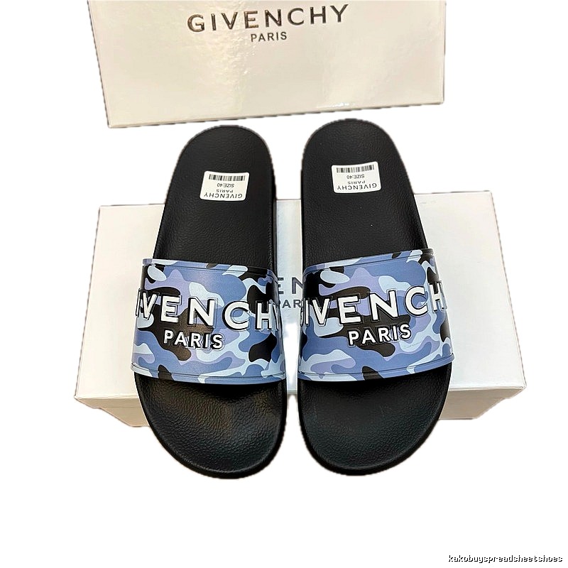 Givenchy Letter Print Camouflage Trendy Blue and Black Slides
